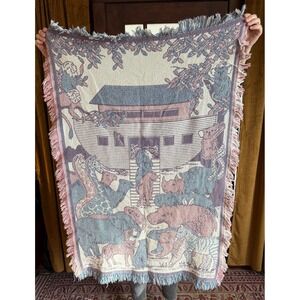 Vintage Noah's Arc Tapestry Blanket Nursery Decor Baby Gift 1990s Cottagecore